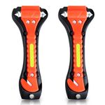 Premium Car Safety Hammer - Emergency Escape Tool with Car Window Breaker and Seat Belt Cutter, Life Saving Survival Kit with Heavy Carbon Steel Points and Hardened Sharp (2-Pack) (Orange)