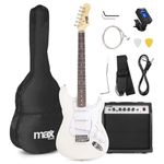 Beginner Electric Guitar & 40W Amp Package - Max GIGKIT White Complete S-Style Starter Set with Accessories, AUX Input, Headphone Output & Free Lessons Included