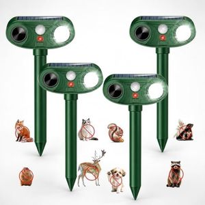 4-Pack 2026 Upgraded Solar Ultrasonic Animal Repellent Outdoor for Yard | Motion Activated Deer Repellent Devices Waterproof Cat Repellent Outdoor Raccoon Squirrel Rabbit Dog Skunk Bird Deterrent