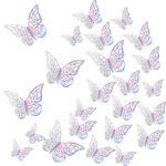 3D Hollow-Carved Butterfly Wall Stickers, 24pcs Butterfly Wall Decals, Butterflies DIY Art Decor Crafts for Nursery Party Cake Offices Living Room Bedroom Home Decoration, Colorful White