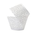 T-Language 100pcs Cupcake Wrappers Lace Cupcake Liners Laser Cut Artistic Bake Cake Paper Cups Muffin Paper Holders for Wedding Party Birthday Decoration White