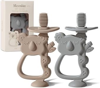 Moonkie Teething Toy Set of 2, Safe & Easy to Hold BPA Free Silicone Teethers, 360° Baby Toothbrush with Suction Base, Teether Toys Best for Babies 6-12 Months (Koala Warm Taupe/Lunar Grey)