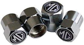 MG Black and Silver Chrome Wheel Valve Dust Caps