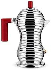 Alessi MDL02/1 R Pulcina Stove Top Espresso 1 Cup Coffee Maker in Aluminum Casting Handle And Knob in Pa, Red