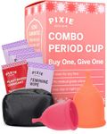 Pixie Cup 2 Soft Menstrual Cups - Ranked 1 for Most Comfortable Reusable Period Cup - Buy One We Give One - Includes Ebook Guide, Wipes, Lube, & Storage Bag - Tampon and Pad Alternative