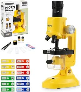 Science Kits for Kids - Beginner Microscope with LED 100X 400X and 1200X, Include Sample Prepared Slides 12pc, Educational Toy Birthday Valentine's Day Gift for Children（Yellow）