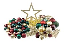 Clever Creations 80 Piece Christmas Tree Decoration Kit - Includes Tree Topper, Variety of Ornaments, and Bead Garlands - Premium Green, Gold, and Red Christmas Decor