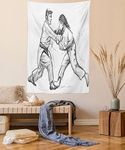 Ambesonne Asian Tapestry, Karate Eastern Martial Arts Practicing Men Traditional Hand Drawn Print, Wall Hanging for Bedroom Living Room Dorm Decor, 40" X 60", Grey White