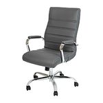 Flash Furniture High Back Executive Swivel Office Chair with Metal Arms, Leather, Gray LeatherSoft/Chrome Frame, Set of 1