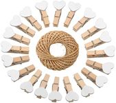 100 x Wooden Clothes Pegs Mini Wooden Photo Clips 3.5 cm with 30 m Jute Twine for Photos, Decoration, Hobbies (White)