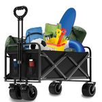 Collapsible Wagon Folding Cart with 400lbs Large Capacity, Foldable Heavy Duty Beach Wagon with 360°Swivel Big Front Brakes Wheels for All Terrain, Utility Wagon for Grocery Garden Fishing