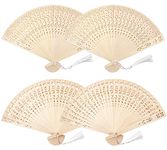 4 Pack Wooden Folding Fan with Tassels, 2 Pattern Vintage Wooden Fan Handheld Folding Fans Sandalwood Hand Fan Star and Moon Hollow-Carved Wood Fan for Women Foldable Wedding Favors Shower