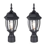 LIT-PaTH Outdoor Post Lighting Fixture Pole Lantern, E26 Medium Base Max 60W, Aluminum Housing Plus Glass, Matte Black Finish, 2-Pack