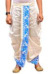 GOURI COLLECTIONS Men's Ready To Wear (Pant System) JAMDANI(BORDER) DESIGN Dhoti For Marriage,Pooja,Festival, etc. (GC007F_TASSAR BODY SKY BLUE BORDER)