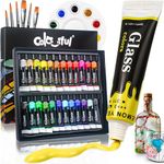 Colorful Stain Glass Paint Set with 6 Brushes, 1 Palette, 24 Color Waterproof Acrylic Enamel Painting Kit for Kids to Arts on Transparent Wine Glasses, Light Bulbs, Windows and Ceramics