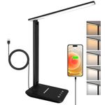 ELEPHANTBOAT® LED Desk Lamp Study Lamp 5-Color Dimmable LED Desk Lamp with Dual Power Output Ports, Folding Bar Light, Touch Button Control