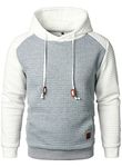 HOOD CREW Casual Long-Sleeved Color Block Hooded Pullover Sweatshirts for Men Light Grey & White XXL