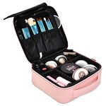 INOVERA (LABEL) Faux Leather Makeup Organizer Bag for Women, Girls & Bride - Travel Cosmetic Kit Storage Organiser - Toiletry Vanity Box with Adjustable Compartment, 26l x 23b x 9h cm (Rose Gold)