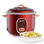 Macook Rice Cooker Electric 1.8 Litre with 2 Bowls, 700 Watts, 10 Cups of Raw Rice for 4-8 Persons | Aluminium Cooking Pans | Built-in Steamer | Detachable Power Cord | One-touch Operation | Red