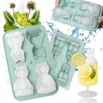 Plstod Cat Shaped Silicone Ice Cube Tray, 3D Cat Ice Cube Mold with Lid, 4 Hole Large Ice Cube Moulds, Slow Melting Large Silicone Ice Cube Moulds for Whiskey, Cocktails, Baby Food, Green