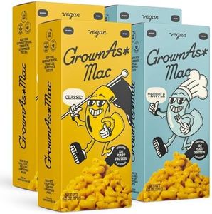GrownAs Vegan Mac & Cheese, Variety 4 Pack, 25g of Protein per Pack - Classic & Real Truffle Flavor, Dairy Free, High Protein Snack, Easy to Prepare, Vegan, Non-GMO, Delicious Meal or Snack