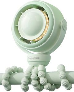 SWEETFULL Baby Stroller Fan - 4000mAh Rechargeable 4-Speed Quiet with LED Display & Night Light, Mini Portable 360° Clip On Safe Fan for Car Seat, Crib, Travel - Green