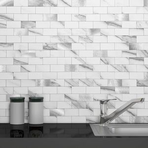 VAOVI Marble Tile Stickers Peel and Stick Wall Tiles Self Adhesive Tiles 3D Bathroom Mosaic Tiles Brick Waterproof(White,5Tiles)