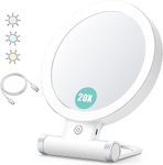 Magnifying Mirror with Light 20X/1X,Double Sided Tabletop Mirror with Adjustable Folding Handle,Cosmetic Mirror for Makeup/Travel, Tweezing, and Blackhead/Blemish Removal.