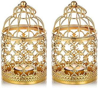 Nuptio Lanterna a Gabbia per Uccelli Sospesa a 2 Pezzi Piccola in Metallo, Centrotavola Decorativi Vintage di Matrimonio E Festa, Oro