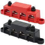 HOIIME 12 V - 48 V Bus Bar Power Distribution Block with 4 x M8 Terminal Studs, High Performance Module BUSBAR with Cover for Cars RVs Ships Yachts (Red & Black, 2 pieces)