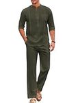 COOFANDY Linen Sets For Men 2 Piece Button Down Henley Shirt and Casual Beach Drawstring Waist Pants Summer Fall Outfits