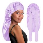 BONNET QUEEN Silk Bonnet Satin Bonnet Braid Bonnet Long satin Bonnet for Braids Hair Bonnet for Sleeping With Tie Band for women curly hair weaves locs dreadlocks Lilac