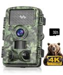 4K 48MP Trail Camera with Night Vision Motion Activated Game Camera IP66 Waterproof with 32GB SD Card for Outdoor Wildlife Deer