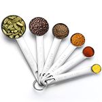 AOOSY 6 Piece Measuring Spoon Set,Stainless Steel Measuring Spoons Cups Round Heavy Duty Mirror Polished 1/8 TSP, 1/4 TSP, 1/2 TSP, 1 TSP, 1/2 TBSP & 1 TBSP Measuring Spoon for Baking Food Cooking