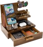 Gifts for Men Dad Husband Christmas from Daughter Son Wife, Wood Phone Docking Station with Drawer Nightstand Organizer, Anniversary Birthday Gifts for Him, Cool Xmas Stocking Stuffers for Papa