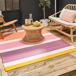 THE RUGS Rainbow Collection Outdoor Rug - Easy to Clean, Waterproof Plastic Outdoor Rugs for Garden, Patio, Balcony, Camping - Vibrant Plastic Straw Rug - Striped Pink/Orange, 120x160