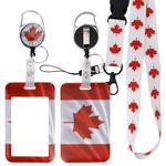 Retractable Badge Holder with Lanyard, Canadian Flag ID Card Holder with Reel and Adjustable Lanyards, Name Tag Lanyard Vertical ID Protector Badge Clips for Office Teachers Nurses