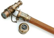 Decorative Cane, Walking Cane, Walking Stick, Carved Cane, Wood Cane, (Telescope (Color-Bronze))