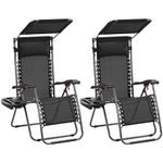 Yaheetech Yaheetch Outdoor Zero Gravity Sun Lounger Foldable Recliner Adjustable Patio Garden Chair w/Canopy, Cup Holder, Carry Strap for Beach Deck Camping Black/2