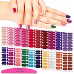 SILPECWEE 20 Sheets Glitter Solid Color Nail Wraps Self Adhesive Nail Polish Strips Nail Polish Stickers for Women Nail Sticker Polish Nail Art Accessories with 1pc Nail File