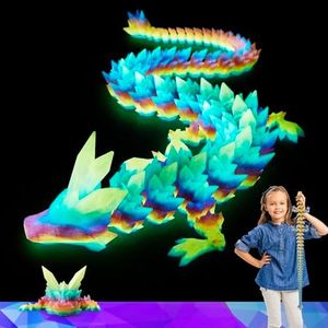 HyBaiS 30 Inch Large 3D Printed Crystal Dragon Toy,Dragon Figurine Large Toy for Kids,Easter Gifts(Luminous Rainbow)