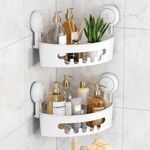 LEVERLOC Suction Cup Shower Shelf, Corner Shower Caddy 2 Pack No Drilling Shower Organizer Corner Shower Caddy Rust Free Plastic Shower Storage for Bathroom, Kitchen, Toilet