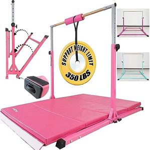 Seliyoo Foldable Gymnastics bar, 5FT/6FT Gymnastic Horizontal Bar,Folding Training Bar for Kids Ages 6-12, Adjustable from 35.4" to 59",Weight Limit 350 LBS,Gym Equipment for Teenagers at Home