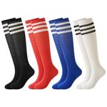 BONANGEL 4 Pairs Kids Football Socks Boys Girls 6-8 9-12 Years Knee High School Socks Black White Athletic Long Sleeves Cotton Sports Soccer Training Socks for Junior