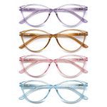 JAWSOCK 4 Pack Reading Glasses Blue Light Blocking for Women,Pearl Color Cat Eye Frame Ladies Computer Readers,Anti Glare/UV Ray Eyeglasses 2.5