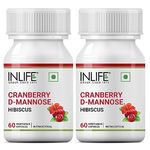 INLIFE Cranberry Capsules for Urinary Tract | D-Mannose Hibiscus Extract | Health Supplement for UTI | Men Women - 60 Vegetarian Capsules (Pack of 2, 120)