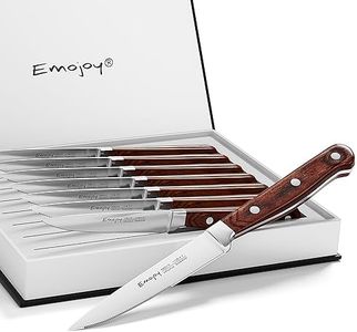 Emojoy Steak Knives, Steak Knife Set of 8, Highly Resistant and Durable German Stainless Steel Serrated Steak Knives with Gift Box