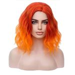 MAGQOO Orange Flame Fire Wig Side Part Short Curly Wavy Hair Wigs Synthetic Heat Resistant Cosplay Costume Party Wigs (Orange Ombre, Women Girls)