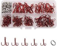 180pcs/box Fishing Treble Hooks Kit High Carbon Steel Hooks Sharp Round Bend Treble Hooks Strong Barbed Hooks with Split Rings Stainless Steel for Lures Baits Saltwater Freshwater Fishing Mixed Size