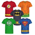 DC Comics Justice League The Flash Green Lantern Superman Aquaman Batman 5 Pack Boys Graphic T-Shirts Toddler to Big Kid, Multicolored, 5T